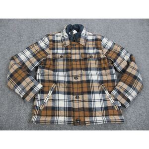 Men's Plaid Button-Up Wool Jacket in Brown and Cream